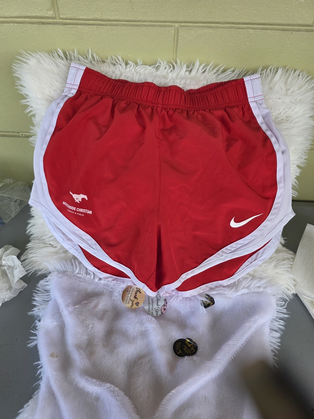 Nike Women's Red Athletic Running Shorts with White Trim